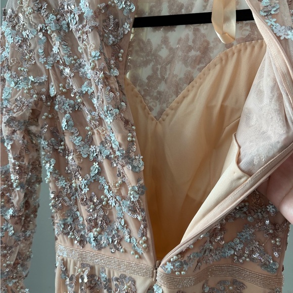 Mac Duggal Pink Embellished Illusion High Neck Long Sleeve A Line Gown - Picture 11 of 12